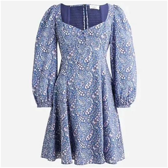 J. Crew Liberty Dress Women 2 Blue Sweetheart Long Sleeve Mini Bourton Bloom New - Picture 15 of 15
